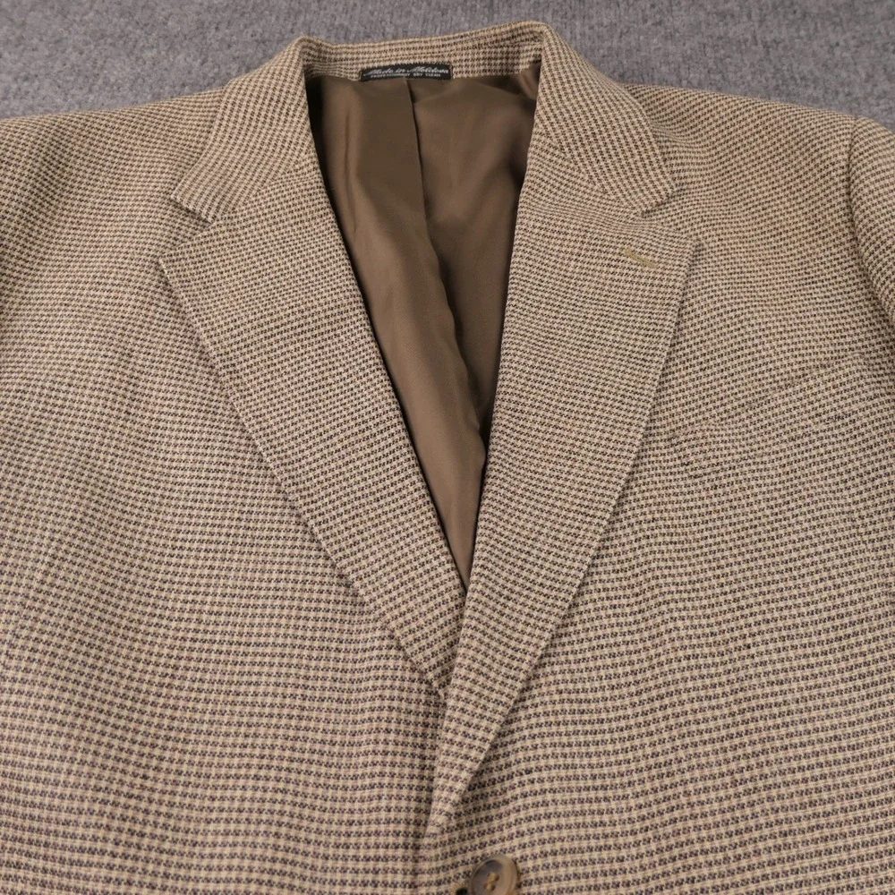 Croft Barrow Blazer Mens 50R Tan Houndstooth Silk Wide Lapel Vintage 90s